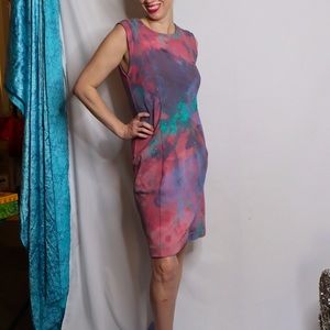 Meroni up-cycled hand painted - tye dyed by Scarlett Levander sheath dress S